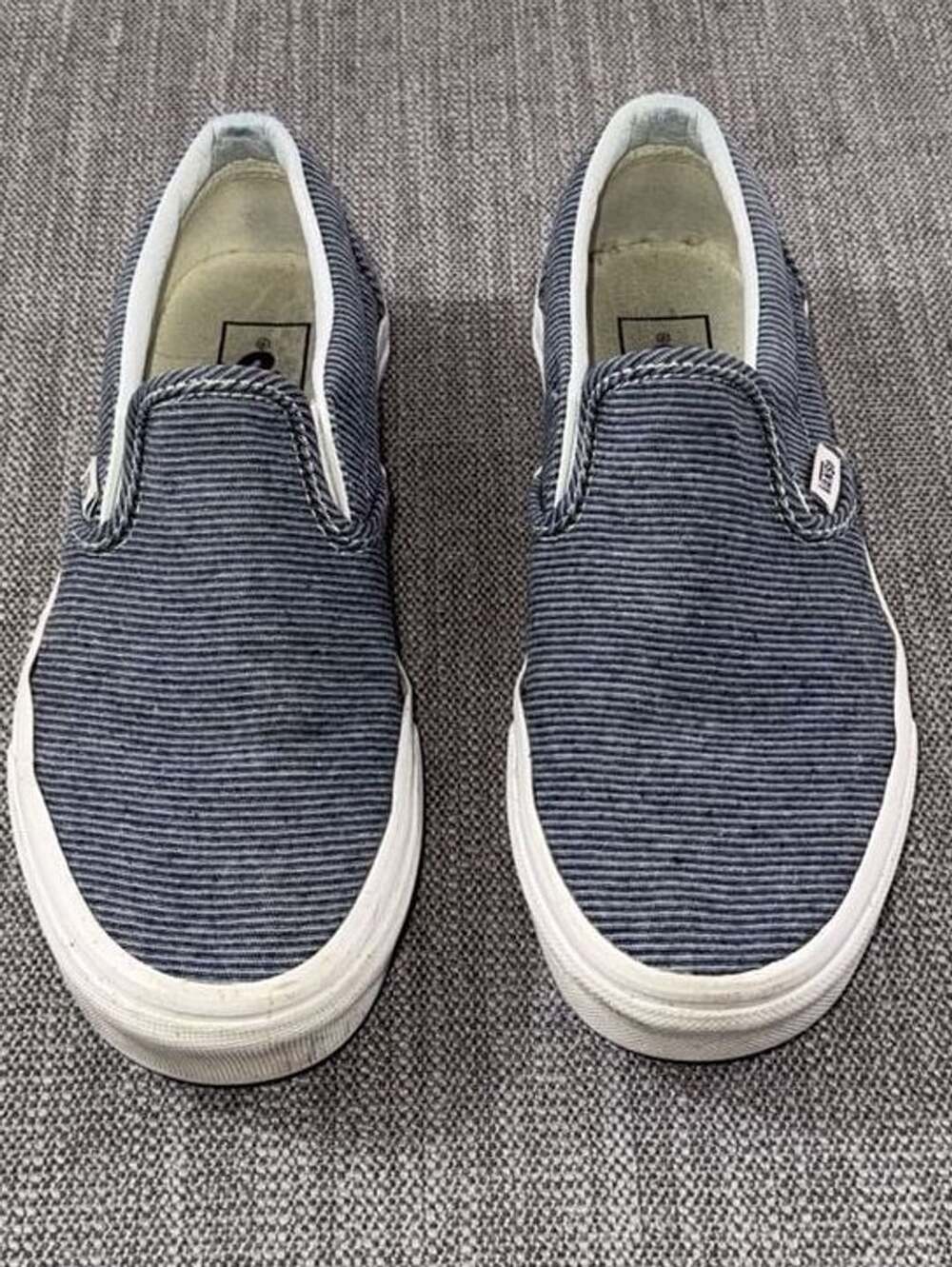 Vans Classic Slip-On Size 6.5 Blue Pinstripe Denim Sneakers